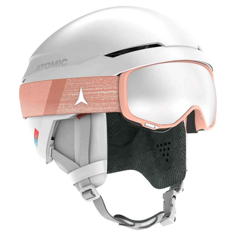 Goggles view of the Atomic SAVOR AMID White Helmets,  26/27 Unisex's model