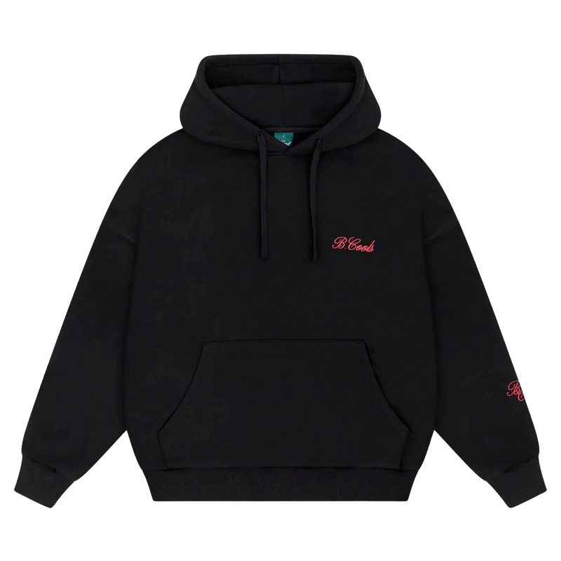 Full view of Barney Cools Scribe Crop Hood in colour Black.