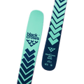 Close tip and tail  view of the Black Crows Atris Birdie Ski in Turquose colourway, women's model