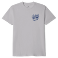 Light grey short-sleeve Brixton t-shirt with a blue skull mask graphic and logo on the chest.