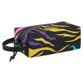 Burton Accessory Case with black, yellow, purple, and pink wavy stripes, side carry handle, and zippered closure.