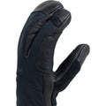 Side view of black and navy Burton AK Clutch Gore-Tex Mitts with leather palm and thumb reinforcements.