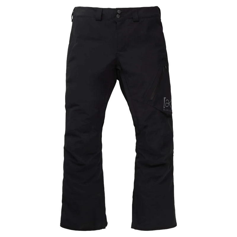 Front view of black Burton AK Cyclic Gore-Tex 2L Tall snowboard pants with belt loops and a zippered thigh pocket.