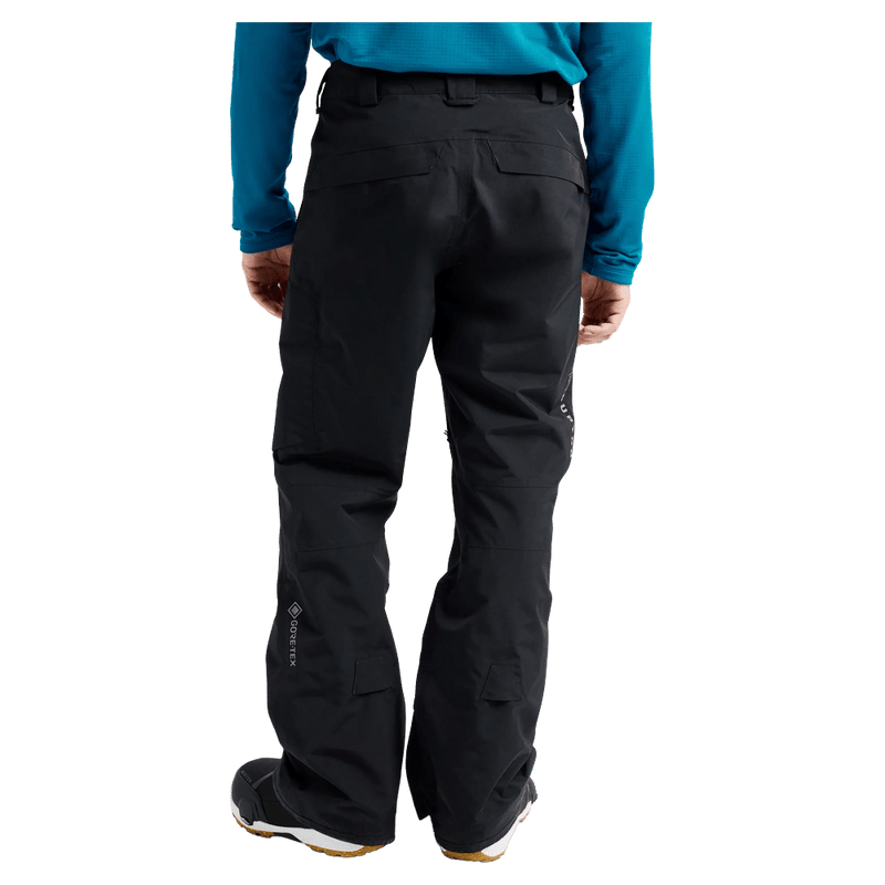 Rear view of black Burton AK Cyclic Gore-Tex 2L tall snowboard pants with back pockets and Gore-Tex logo.