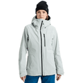 Light grey Burton AK Upshift Gore-Tex 2L Women's Snowboard Jacket with black zippers and a hood.