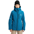 Blue Burton AK Upshift Gore-Tex 2L women's snowboard jacket with hood, chest pocket, and [ak] logo.