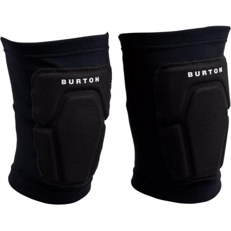 Pair of black Burton Basic Knee Pads with white logo, featuring contoured padding and slip-on stretch sleeves.