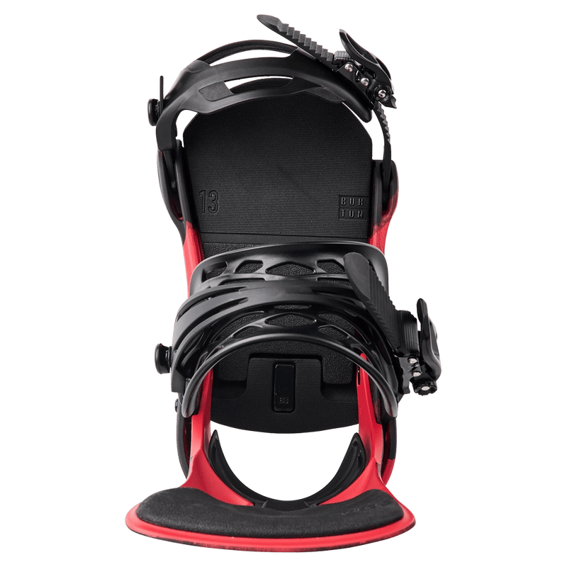 Red Burton Cartel X Snowboard Bindings birdseye view