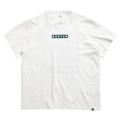 White short-sleeve Burton Dejaview t-shirt with a green box logo on the chest, flat lay view.