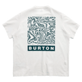 White Burton short-sleeve t-shirt back view with a teal square distorted pattern graphic and Burton block logo.