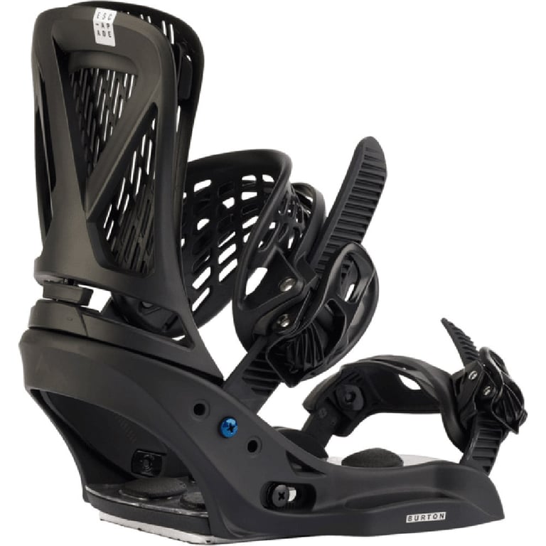 Matte black Burton Escapade EST women's snowboard binding featuring a mesh ankle strap and vented highback.
