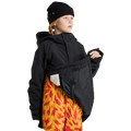 Black Burton Frostner Anorak Snowboard Jacket for kids showing the interior lining and front pocket flap.