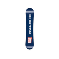 Burton Grom Camber Kids Snowboard base in navy blue with white vertical Burton logo and red Grom graphic.