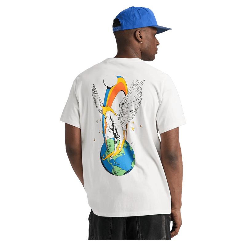 White Burton Hippocrene SS Tee with a Pegasus and globe graphic on the back, worn by a man in a blue cap.