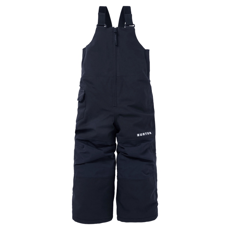 Navy blue kids Burton Maven Bib Snowboard Pants with front zipper, adjustable straps, and white logo on the leg.