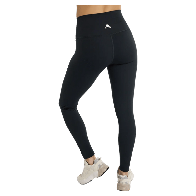 Rear view of black high-waisted Burton MP Active Leggings for women with a small white mountain logo on the waistband.
