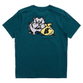 Teal Burton Ransacked SS Tee back view with a cartoon bulldog and yellow bag graphic.