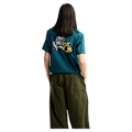 Rear view of a teal Burton Ransacked SS Tee featuring a bulldog and yellow bag graphic on the back.