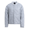 Light grey women's quilted liner jacket with diamond stitching, snap-button front, and a ribbed collar.
