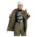 Olive green Burton Reserve 3-In-1 Snowboard Jacket for women with a visible quilted inner liner and matching pants.