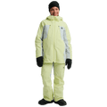 Women's Burton Reserve 3-In-1 Snowboard Jacket in light lime green and grey with hood and zippered chest pockets.