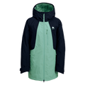 Women's Burton Reserve Insulated Snowboard Jacket in navy and mint green with a hood and full-length front zipper.