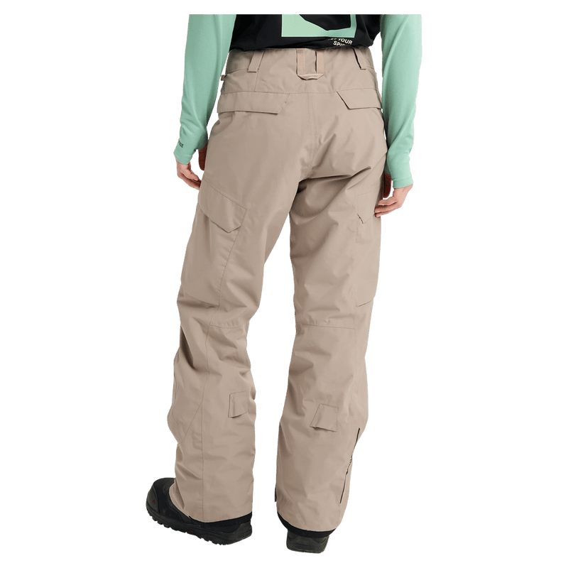 Rear view of tan Burton Reserve Insulated Snowboard Pants for women featuring back flap pockets and belt loops.