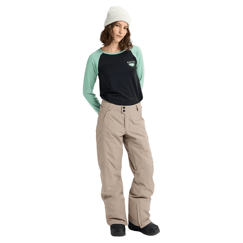 Tan Burton Reserve Insulated Snowboard Pants for women with a relaxed fit, side pockets, and belt loops.