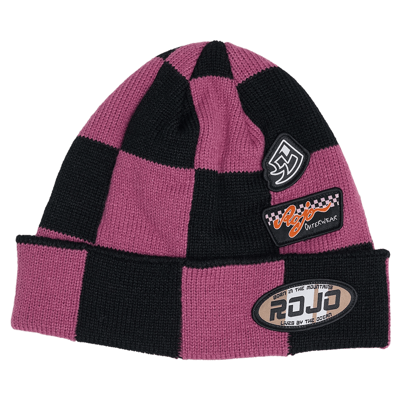 Front view of Rojo Check Beanie - Womens in Lilas