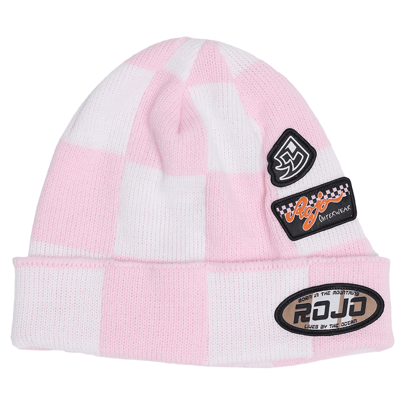 Front view of Rojo Check Beanie - Womens in Pink-a-boo