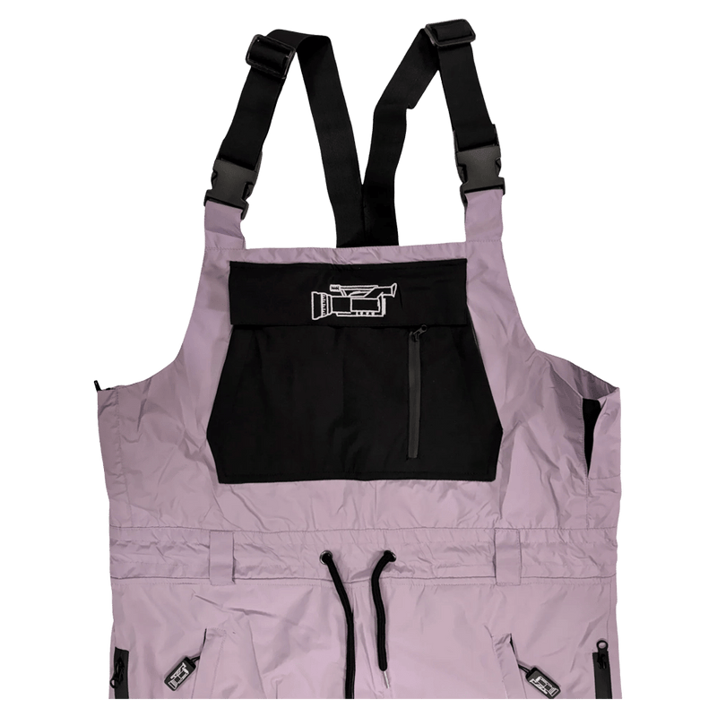 3 view of the CHECKthefeed VX Cargo Bib Snowboard Pants - LavendarBlack CTF-VXCBIBLAVENDAR Pants,  26/27 Unisex's model