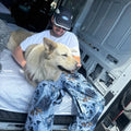 Dog2 view of the CHECKthefeed VX Classic Snowboard Pants - Dog Snow Camo Print CTF-VXCLASSICPANTSDOG Pants,  26/27 Unisex's model