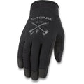 Black Dakine Covert bike glove with breathable mesh back, grey logo, and crossed axes graphic.
