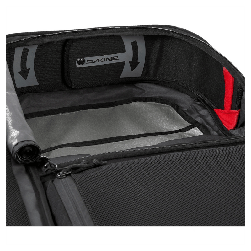 Close view of the Dakine Split Roller Bag 85L in Black colourway, unisex's model
