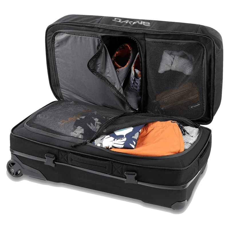 Full packed view of the Dakine Split Roller Bag 85L in Black colourway, unisex's model