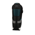 Rear view of black DC Control BOA snowboard boot with teal ribbed padding, grey stripe, and white speckled sole.