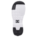 White and black textured outsole of a DC Control BOA snowboard boot featuring a central DC logo and deep tread pattern.