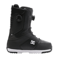 Side profile of black DC Control BOA snowboard boots with dual BOA dials, white logo, and white sole.