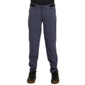 Kids Dharco Gravity mountain bike pants in slate blue with tapered legs, waist adjusters, and front zipper pocket.