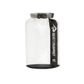 Sea To Summit Stopper Clear Dry Bag featuring a transparent body, black base, and black roll-top buckle closure.