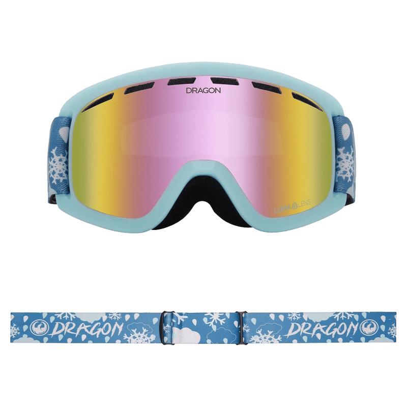 Front view of the Dragon LilD Goggles in SNOW DANCE colourway, kids's model