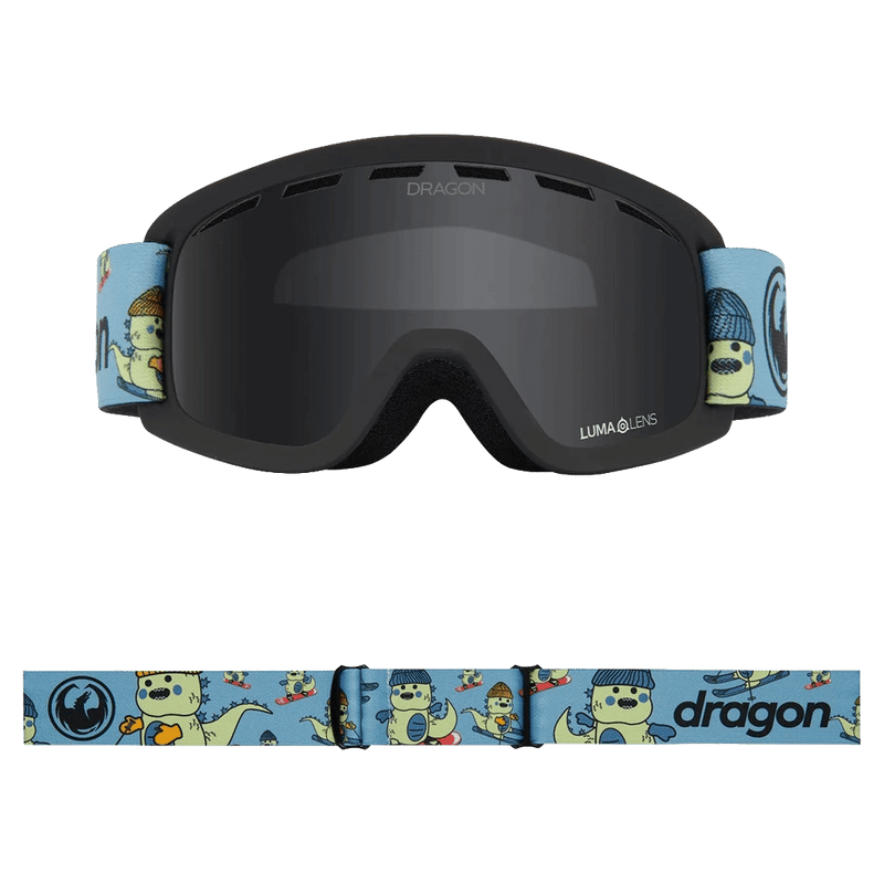 Front view of the Dragon LilD Goggles in LIL KAIJU and DARK SMOKE colourway, kids's model