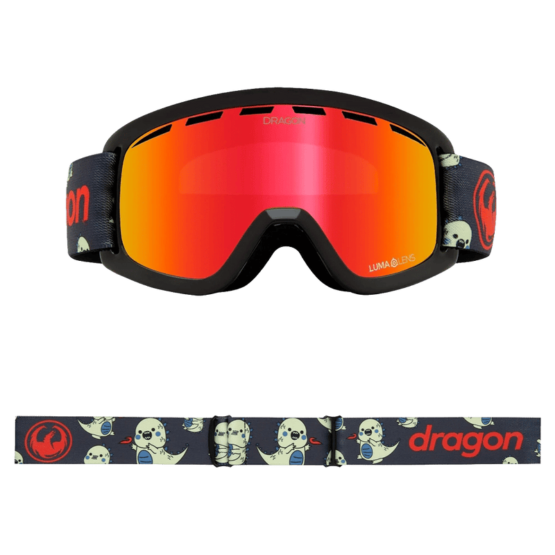 Front view of the Dragon LilD Goggles in LIL KAIJU and RED colourway, kids's model