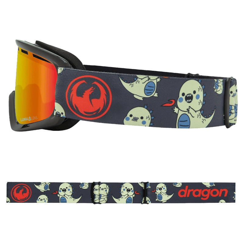 Side view of the Dragon LilD Goggles in LIL KAIJU and RED colourway, kids's model