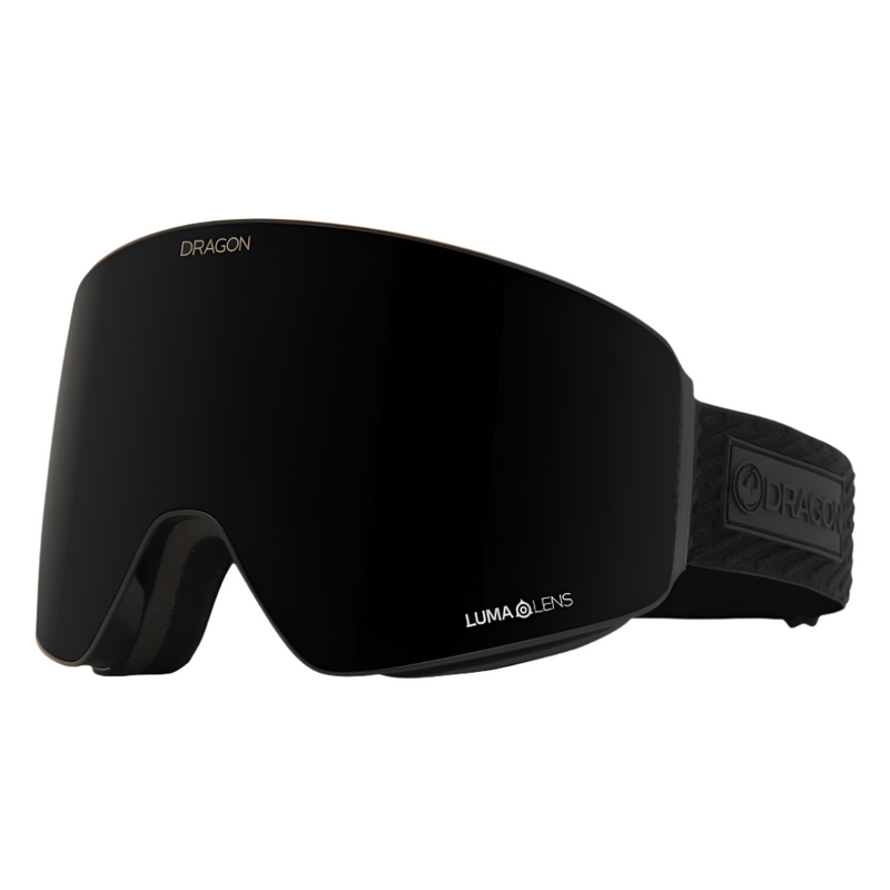 Dragon PXV Low Bridge Goggle in Midnight colorway with midnight lens, offering premium comfort with triple-layer fleece foam