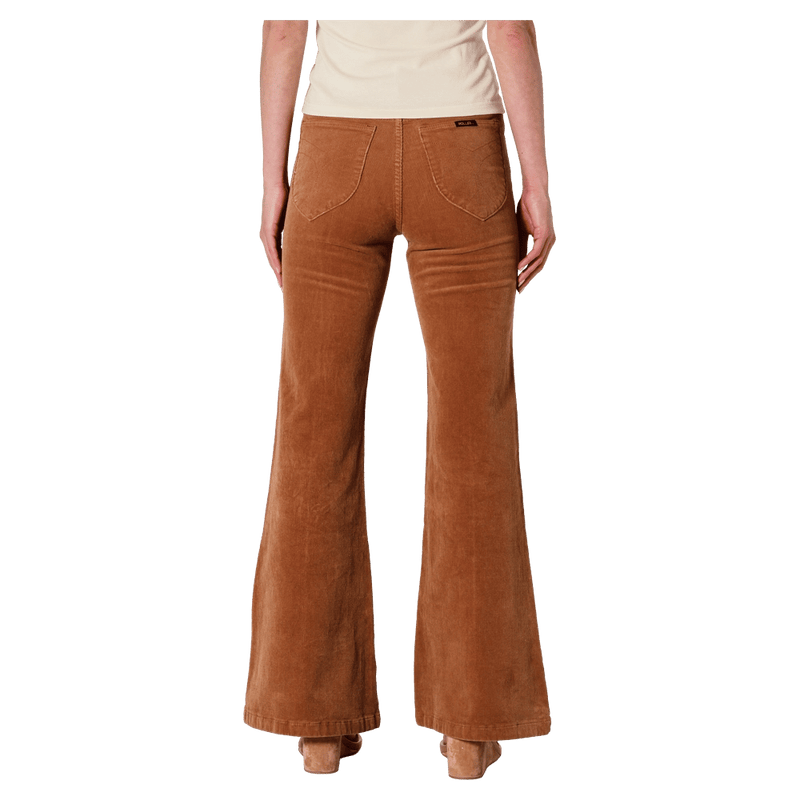 Back full view of women in Eastcoast Flare Deco Jeans in colour Teddy