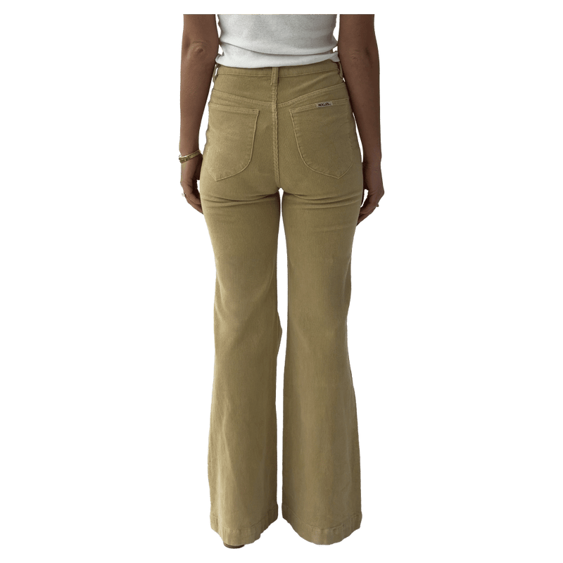 Back view of women in the Eastcoast Flare Cord Jeans in colour Sand