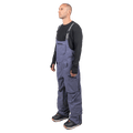 Side view of grey Endeavor 3L Shelter Bib Snowboard Pants with black branded straps and zippered pockets.