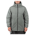 Moss green Endeavor Aeroshield Insulated Snowboard Jacket with a hood and black zipper, shown from the front.