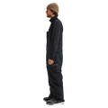 Side view of black Quiksilver Altostratus Street Gore-Tex Bib Snowboard Pants with zippered thigh pocket and logo.